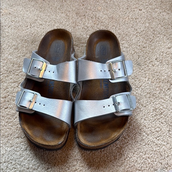 Women’s Birkenstock Silver Sandals - Picture 1 of 10